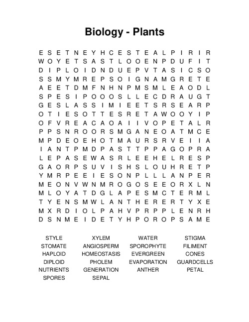 Biology - Plants Word Search Puzzle