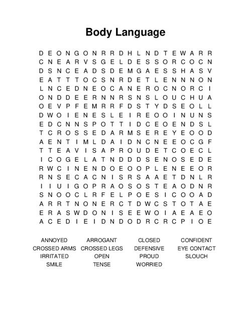 Body Language Word Search Puzzle