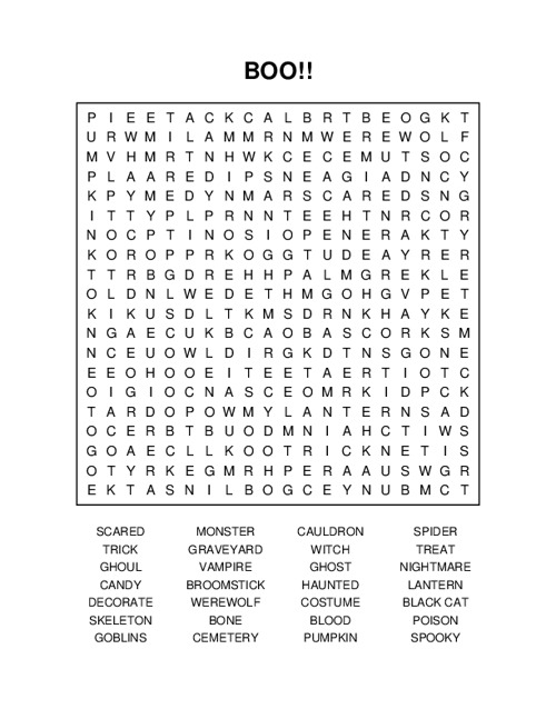 BOO!! Word Search Puzzle