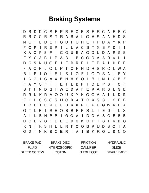 Braking Systems Word Search Puzzle