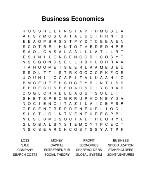 Business Economics Word Search Puzzle