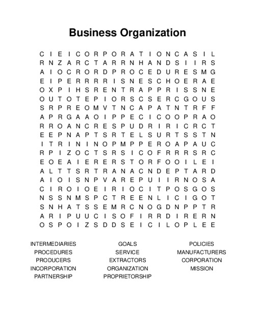 Business Organization Word Search Puzzle