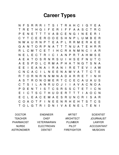 Career Types Word Search Puzzle