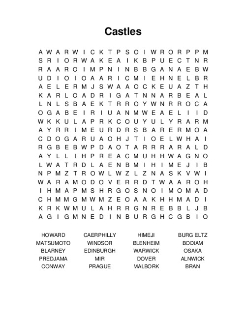 Castles Word Search Puzzle