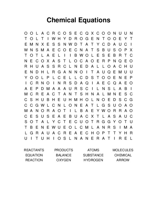 Chemical Equations Word Search Puzzle