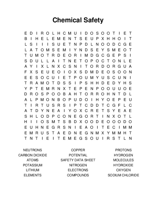 Chemical Safety Word Search Puzzle