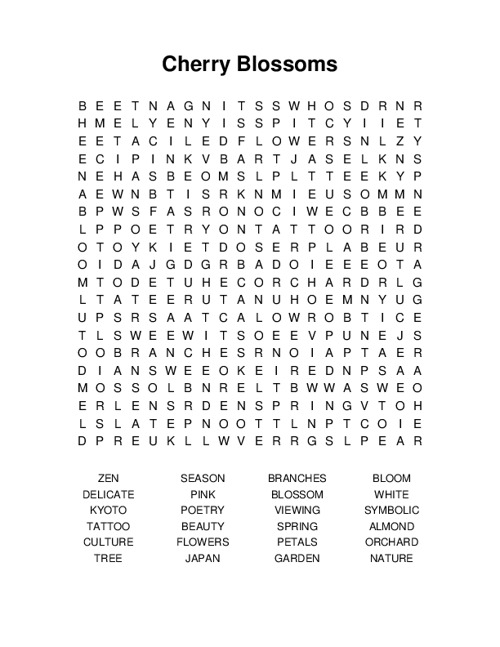 Cherry Blossoms Word Search Puzzle