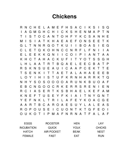 Chickens Word Search Puzzle