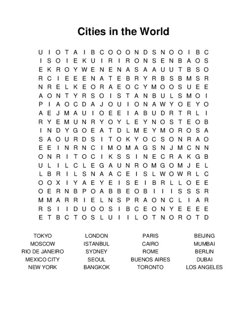 Cities in the World Word Search Puzzle