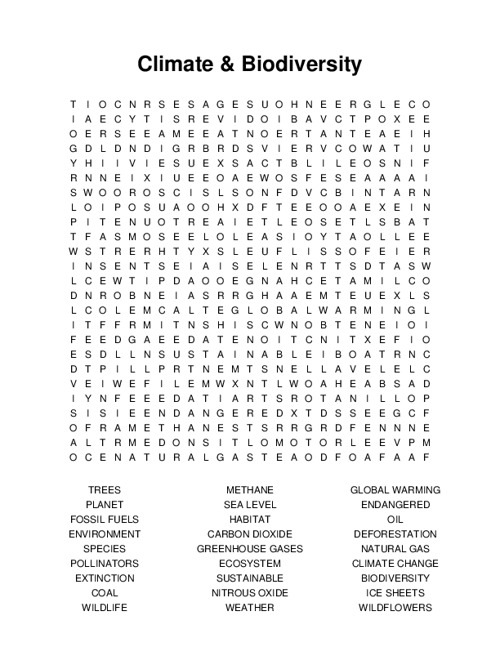 Climate & Biodiversity Word Search Puzzle