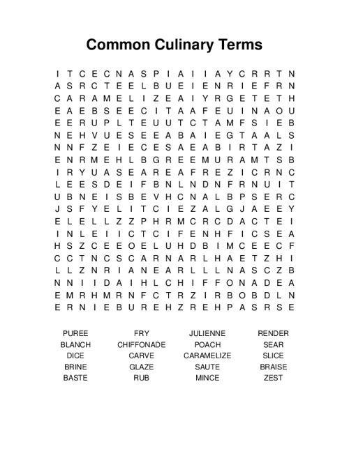 Common Culinary Terms Word Search Puzzle