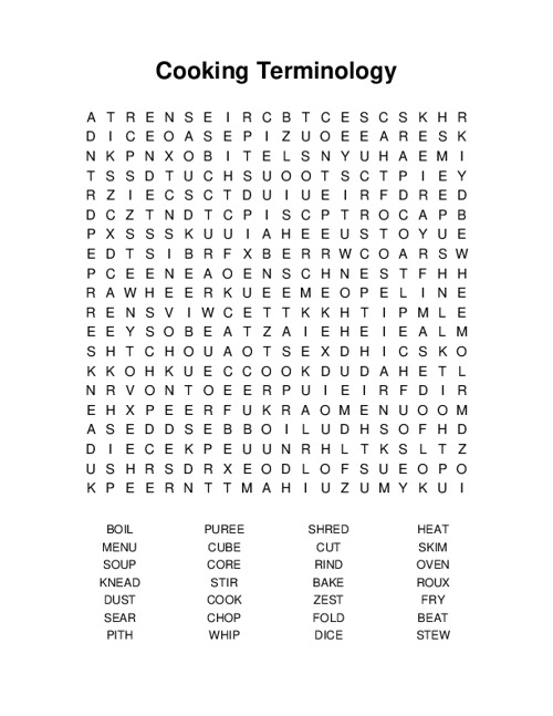 Cooking Terminology Word Search Puzzle