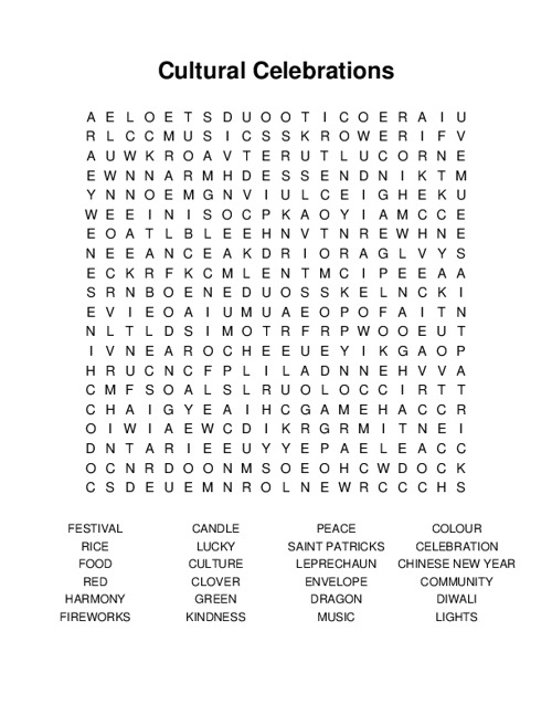 Cultural Celebrations Word Search Puzzle