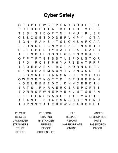 Cyber Safety Word Search Puzzle