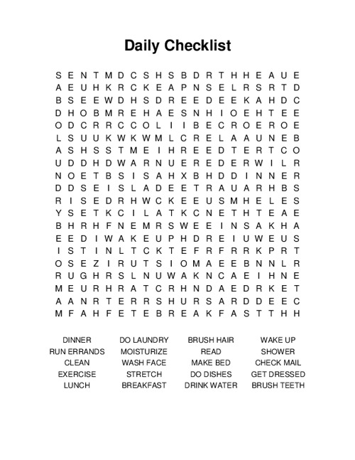 Daily Checklist Word Search Puzzle