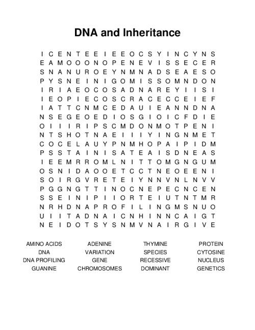 DNA and Inheritance Word Search Puzzle