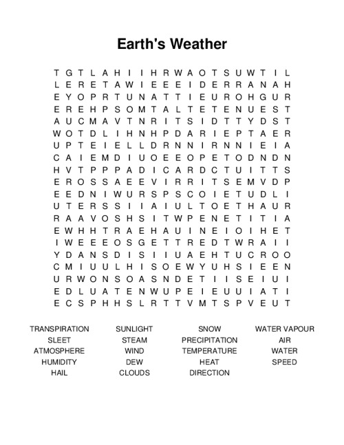 Earths Weather Word Search Puzzle