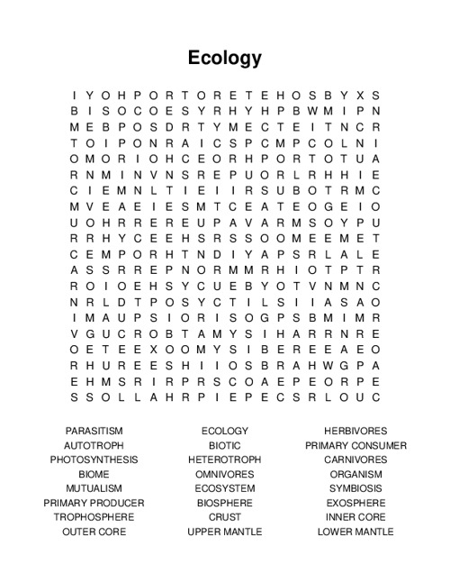 Ecology Word Search Puzzle