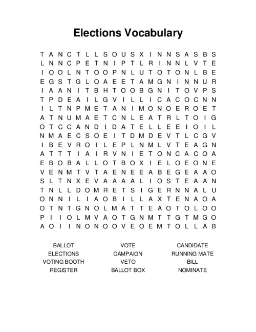 Elections Vocabulary Word Search Puzzle