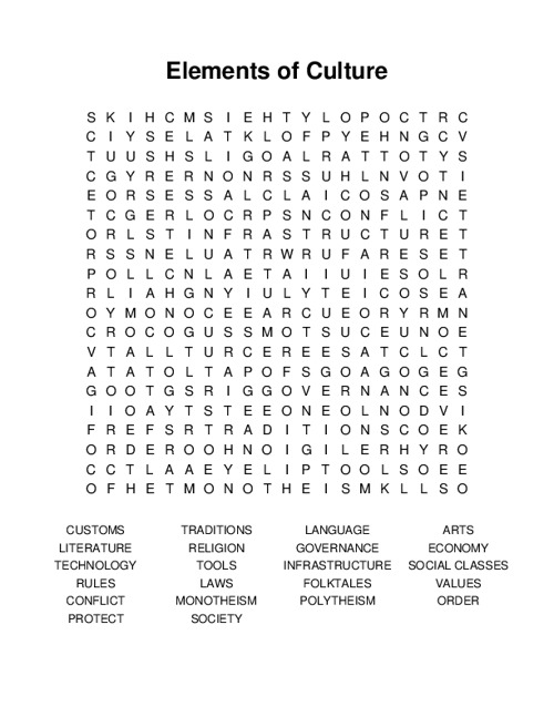 Elements of Culture Word Search Puzzle