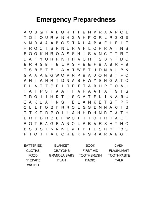 Emergency Preparedness Word Search Puzzle