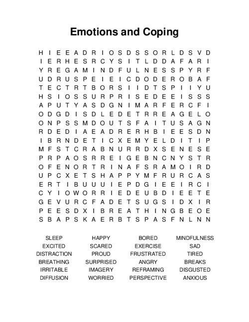 Emotions and Coping Word Search Puzzle