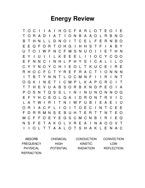 Energy Review Word Search Puzzle