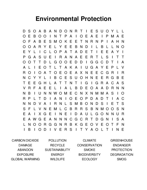 Environmental Protection Word Search Puzzle