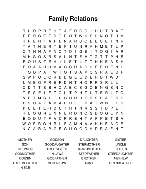 Family Relations Word Search Puzzle