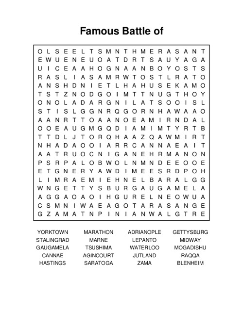 Famous Battle of Word Search Puzzle