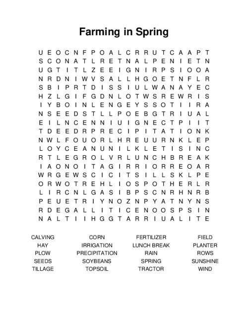 Farming in Spring Word Search Puzzle