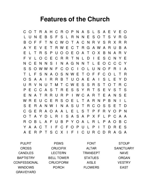 Features of the Church Word Search Puzzle