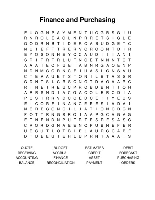 Finance and Purchasing Word Search Puzzle