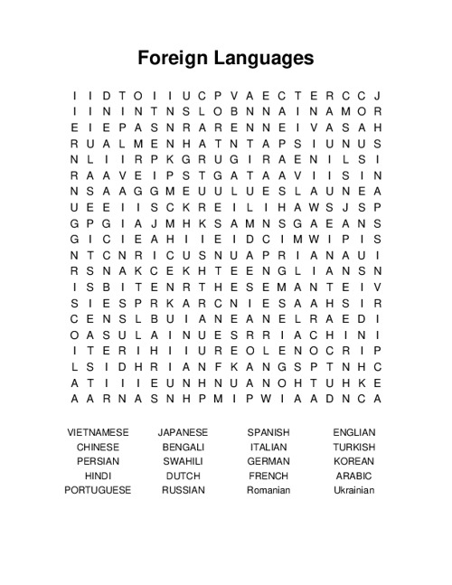 Foreign Languages Word Search Puzzle