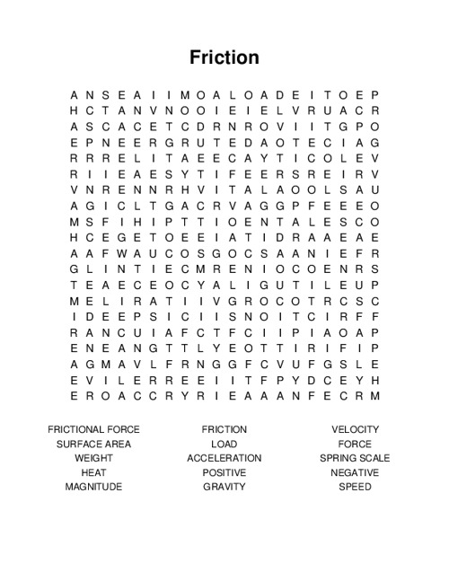 Friction Word Search Puzzle