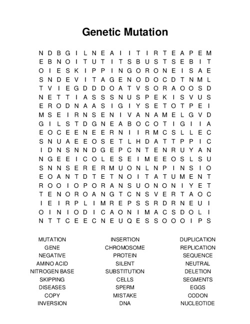 Genetic Mutation Word Search Puzzle