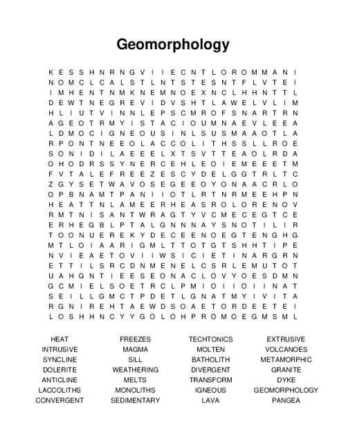 Geomorphology Word Search Puzzle