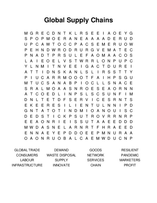 Global Supply Chains Word Search Puzzle