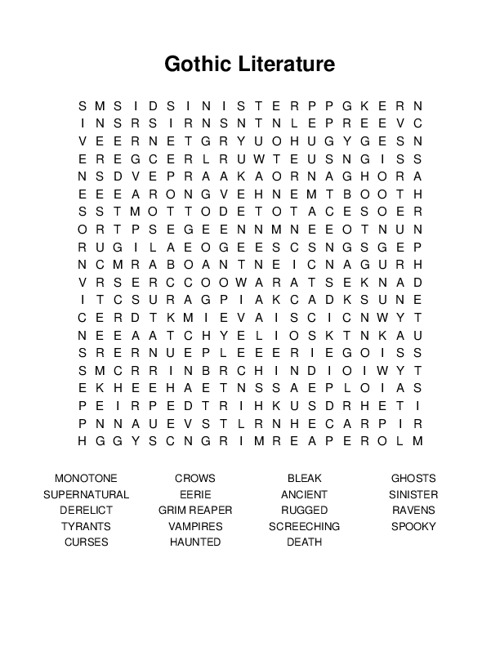 Gothic Literature Word Search Puzzle