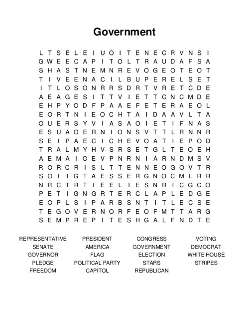 Government Word Search Puzzle