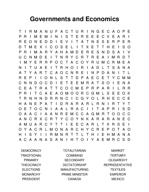 Governments and Economics Word Search Puzzle