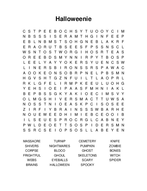 Halloweenie Word Search Puzzle