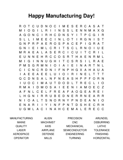 Happy Manufacturing Day! Word Search Puzzle