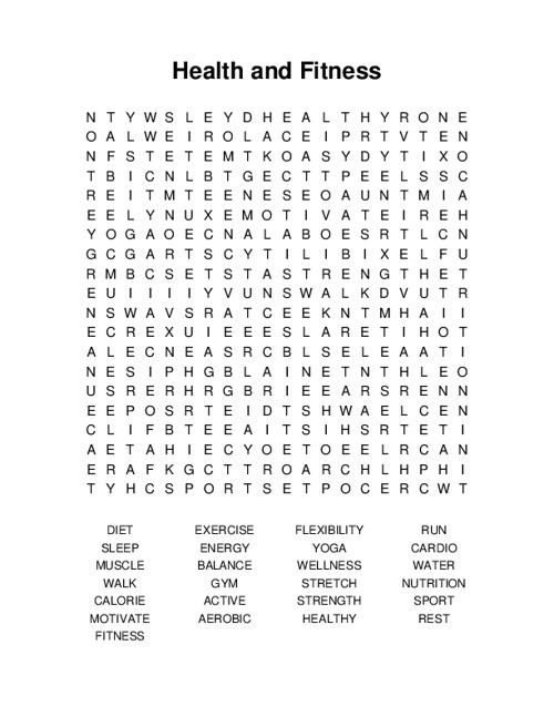 Health and Fitness Word Search Puzzle