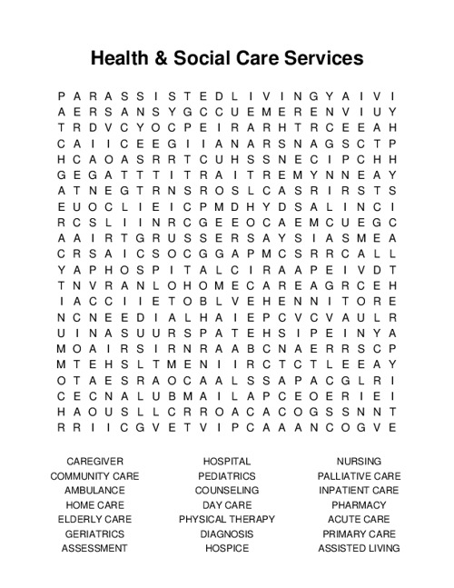 Health & Social Care Services Word Search Puzzle