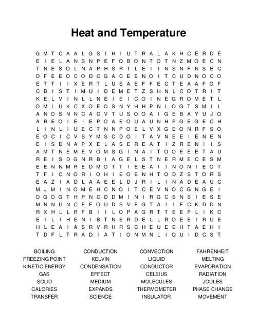 Heat and Temperature Word Search Puzzle