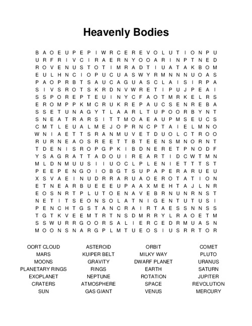 Heavenly Bodies Word Search Puzzle