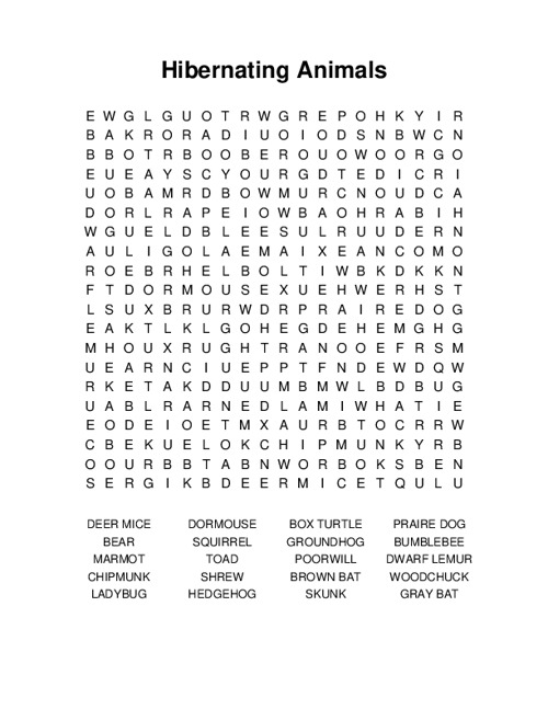 Hibernating Animals Word Search Puzzle