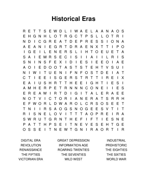 Historical Eras Word Search Puzzle