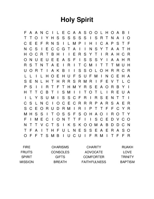 Holy Spirit Word Search Puzzle